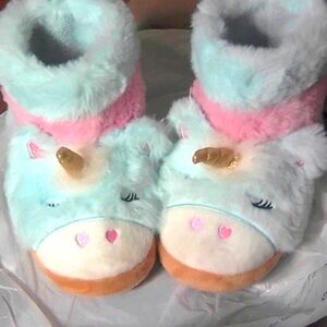 Wonder nation Girls bootie faux fur fuzzy unicorn slippers size 13-1